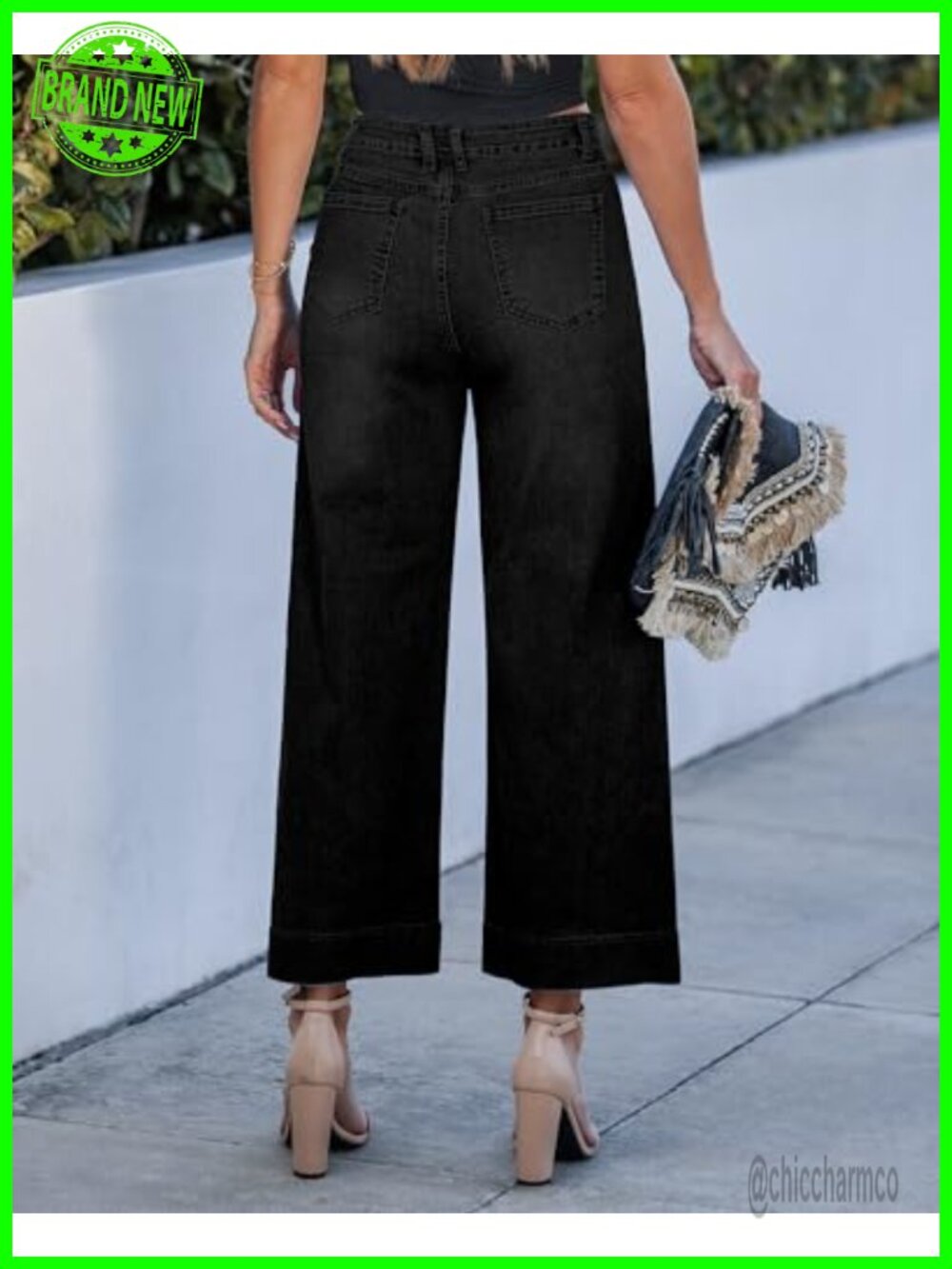 High Waisted Wide Leg Cropped Jeans Stretchy Denim Pants Trouser - Picture 3 of 6